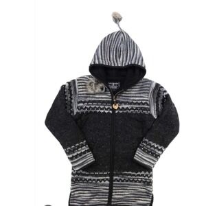 NEW! Lost Horizons Wms Yoko Wool  Full Zip Hooded Sweater Black Nat. Large $215